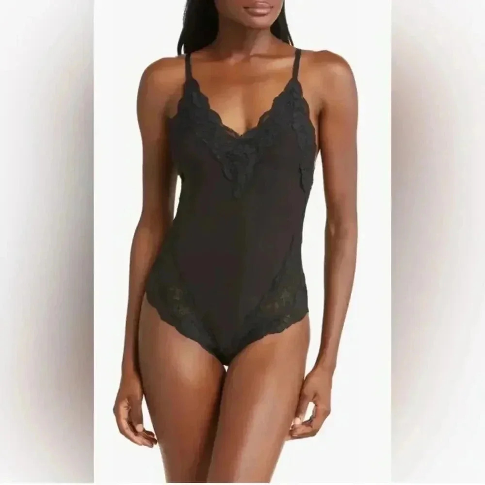 We Are HAH Back Off Bodysuit Lingerie In Black Noir Small NWT